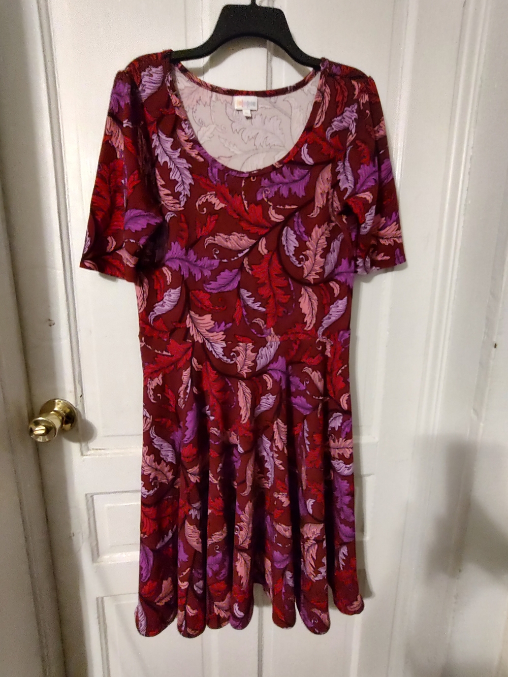 Women's Red Leaf-Print Scoop Neck Dress